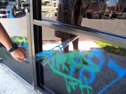 Storefront with anti-graffiti film applied